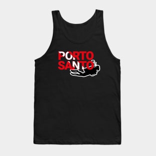 The word Porto Santo filled with the diving flag colours and a scuba diver Tank Top